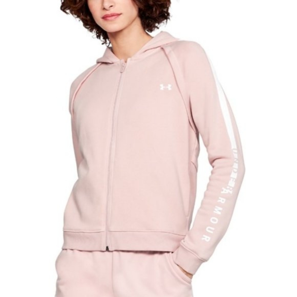 under armour ua rival fleece pink and white full zip hoodie